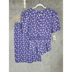 Vintage Caroline Wells Top & Skirt‎ Set Womens Size 10 Purple White Floral NWT